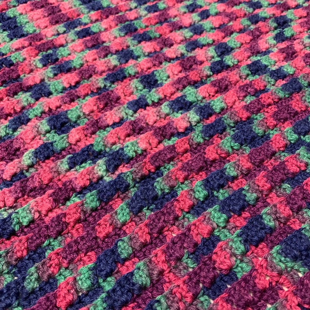 ❗️SOLD❗️Handmade Crochet Stripe Heavy Knit Large Blanket - Picture 7 of 8